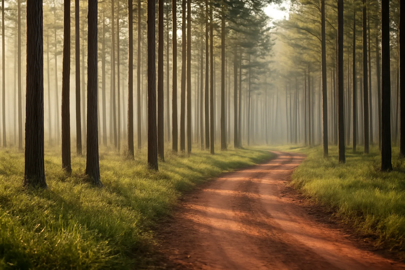 Sunlit rows of managed pine forest on Alabama woodland enrolled in current use tax program