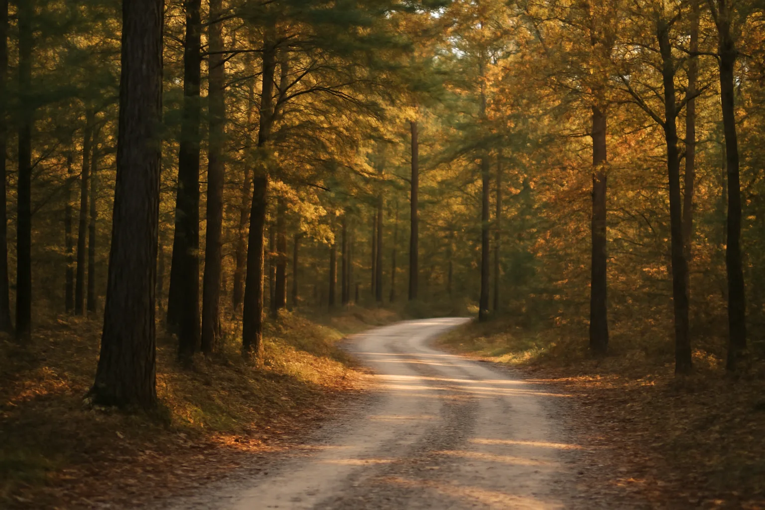 Sunlit pine and hardwood forest stand typical of Clarke County Alabama timberland