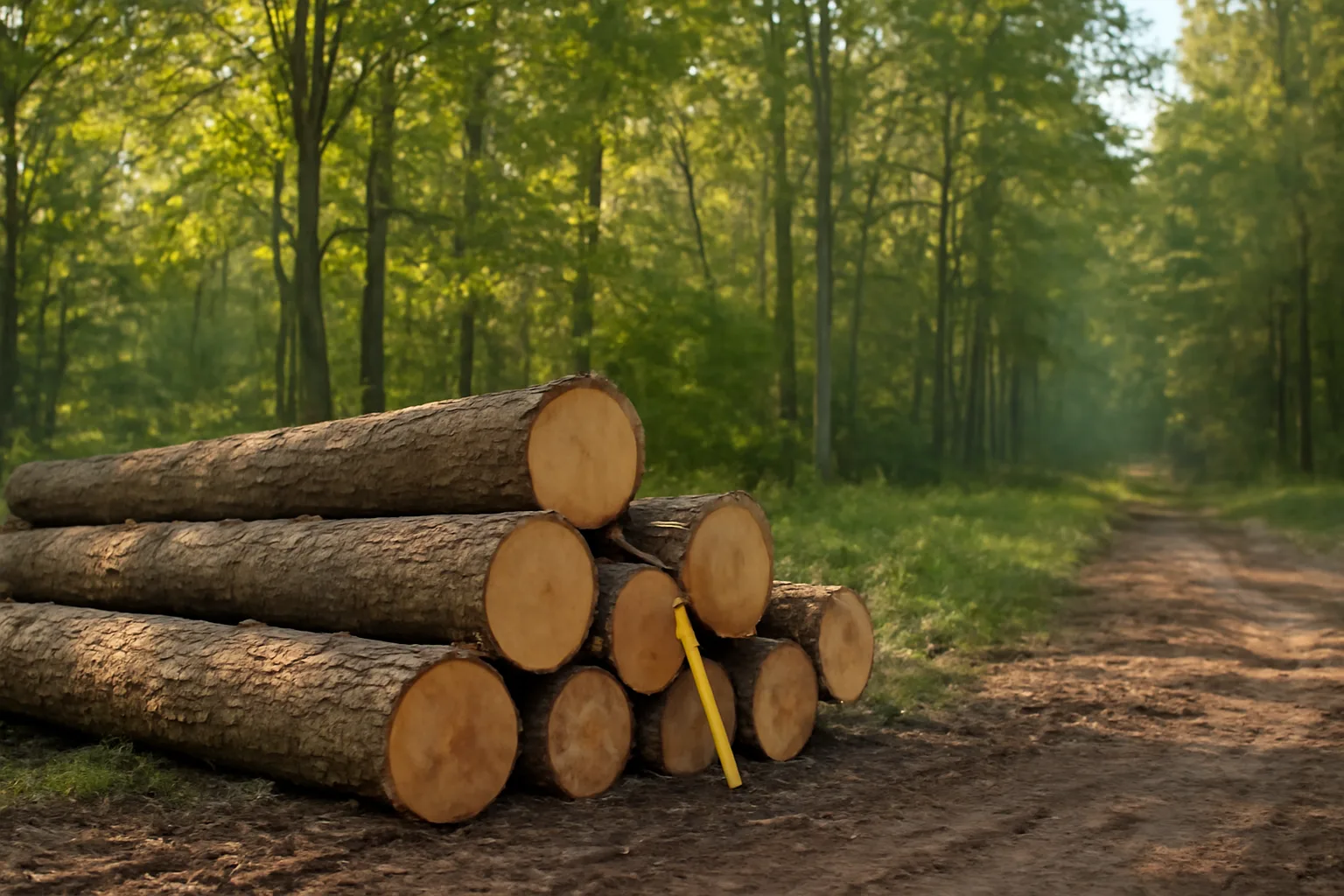 Stacked cut logs at a forest landing illustrating timber sale and tax basis discussion