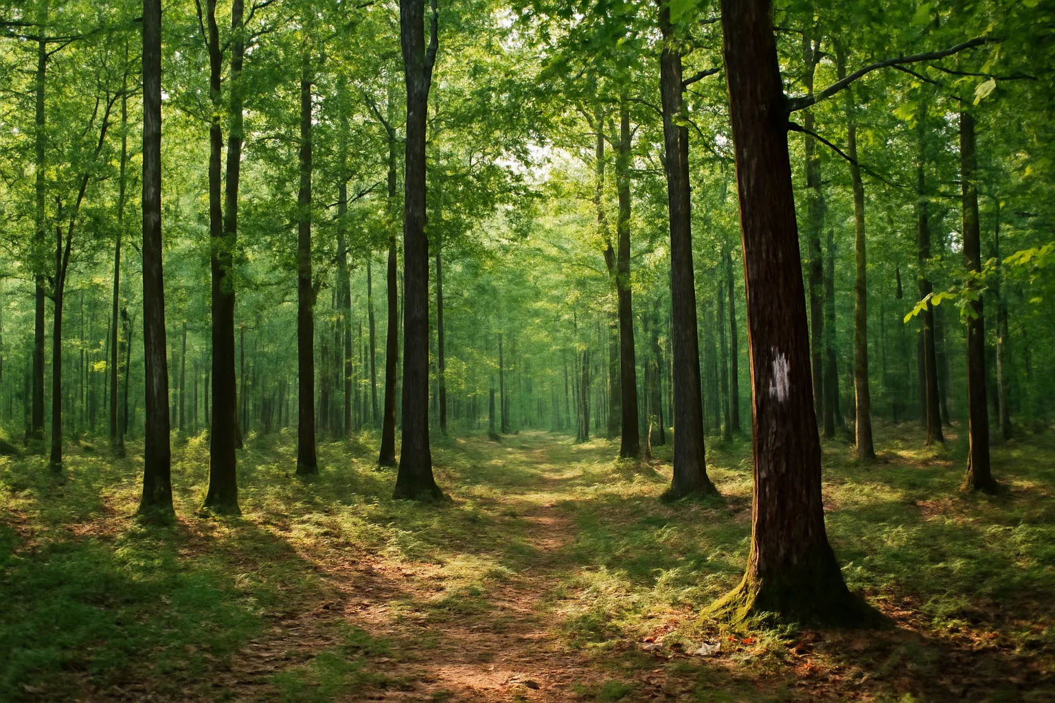 Sunlit mixed forest stand on private woodland enrolled in a forest tax program