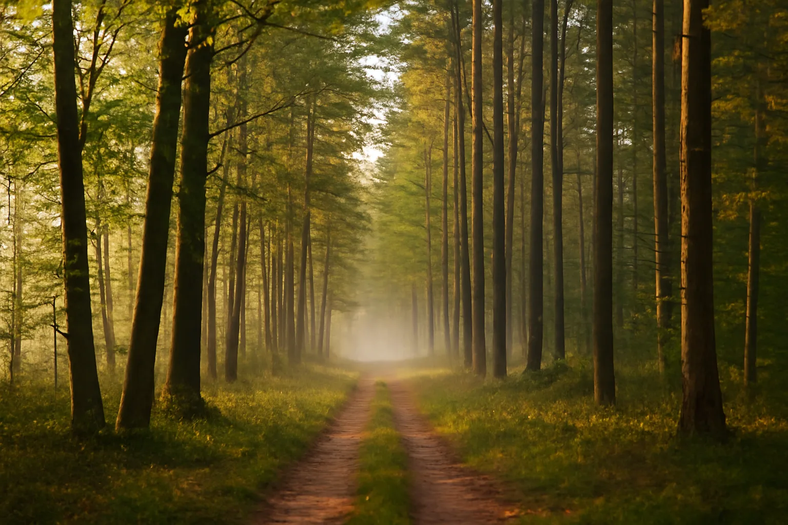 Sunlit Michigan woodlot with dirt trail, illustrating qualified forest program tax savings