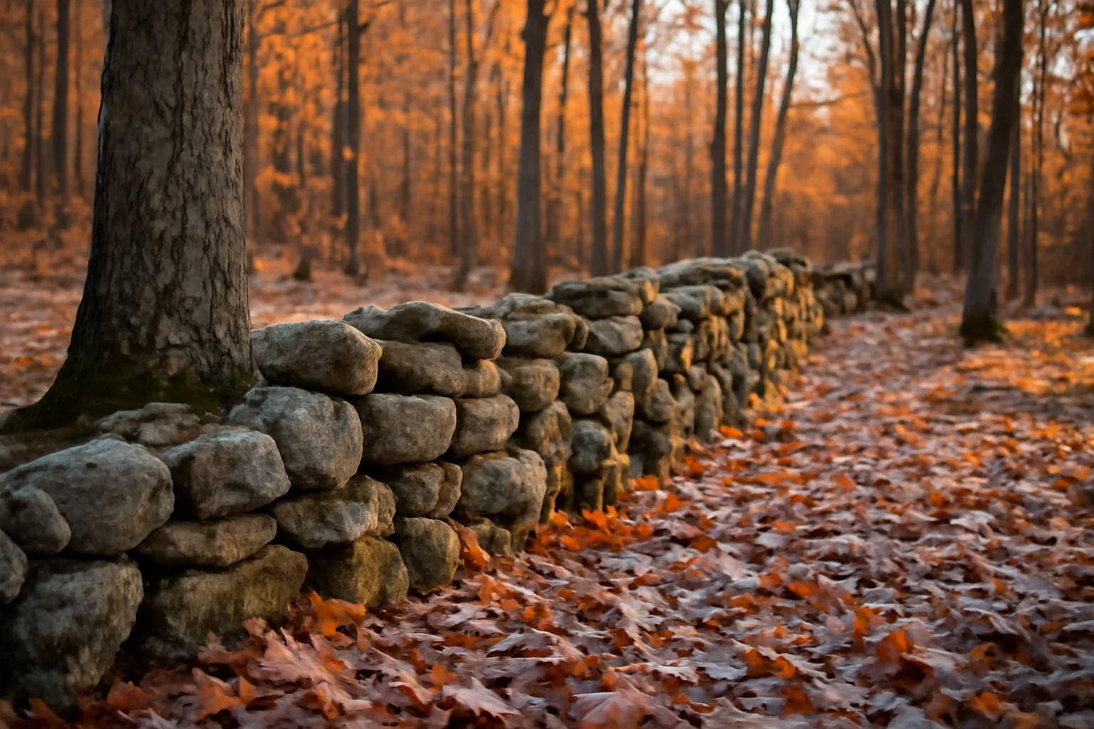 Stone wall boundary through a New Hampshire forest illustrating current use tax land