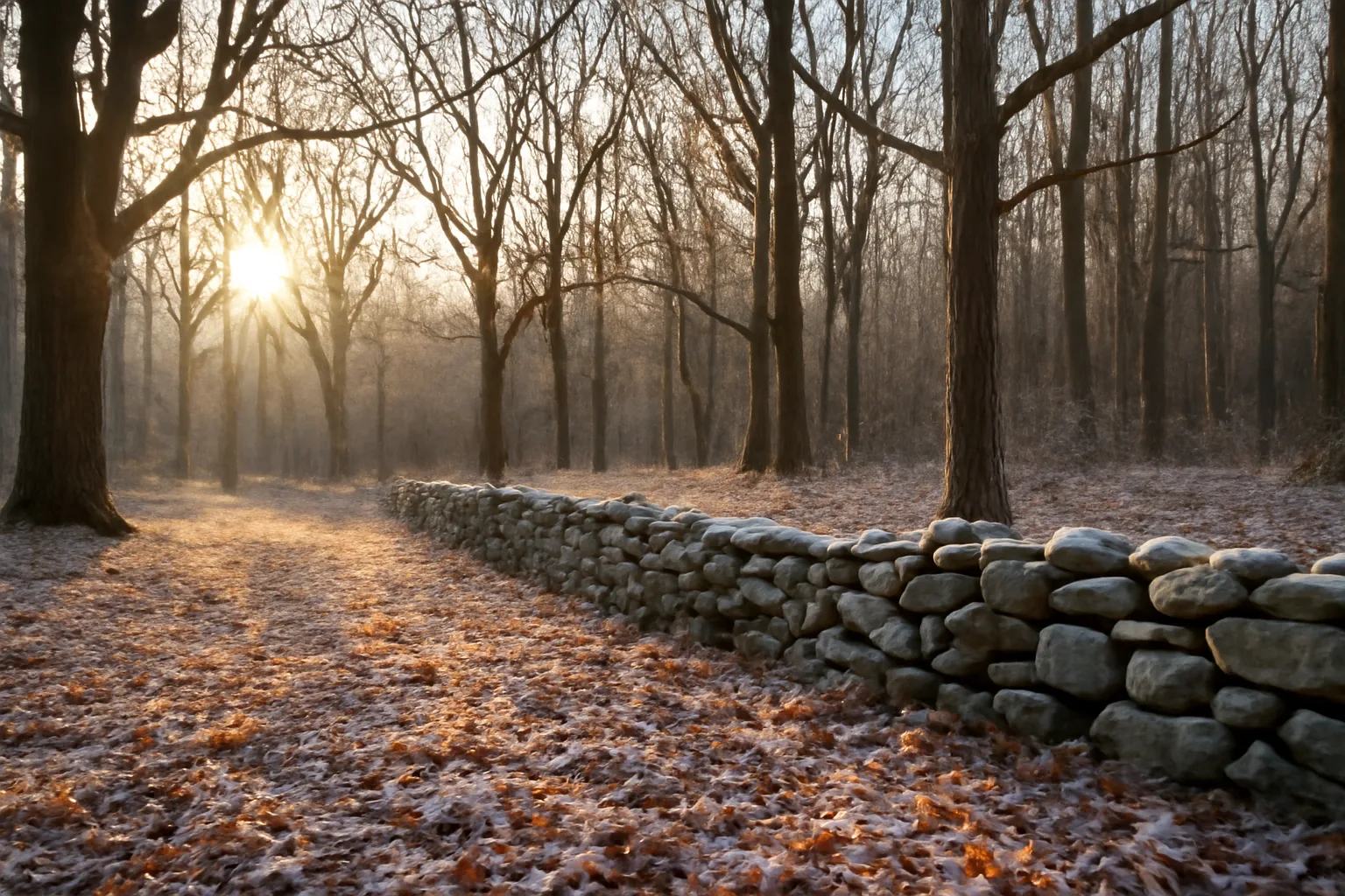 New Hampshire forest edge with stone wall, representing current use enrolled woodland