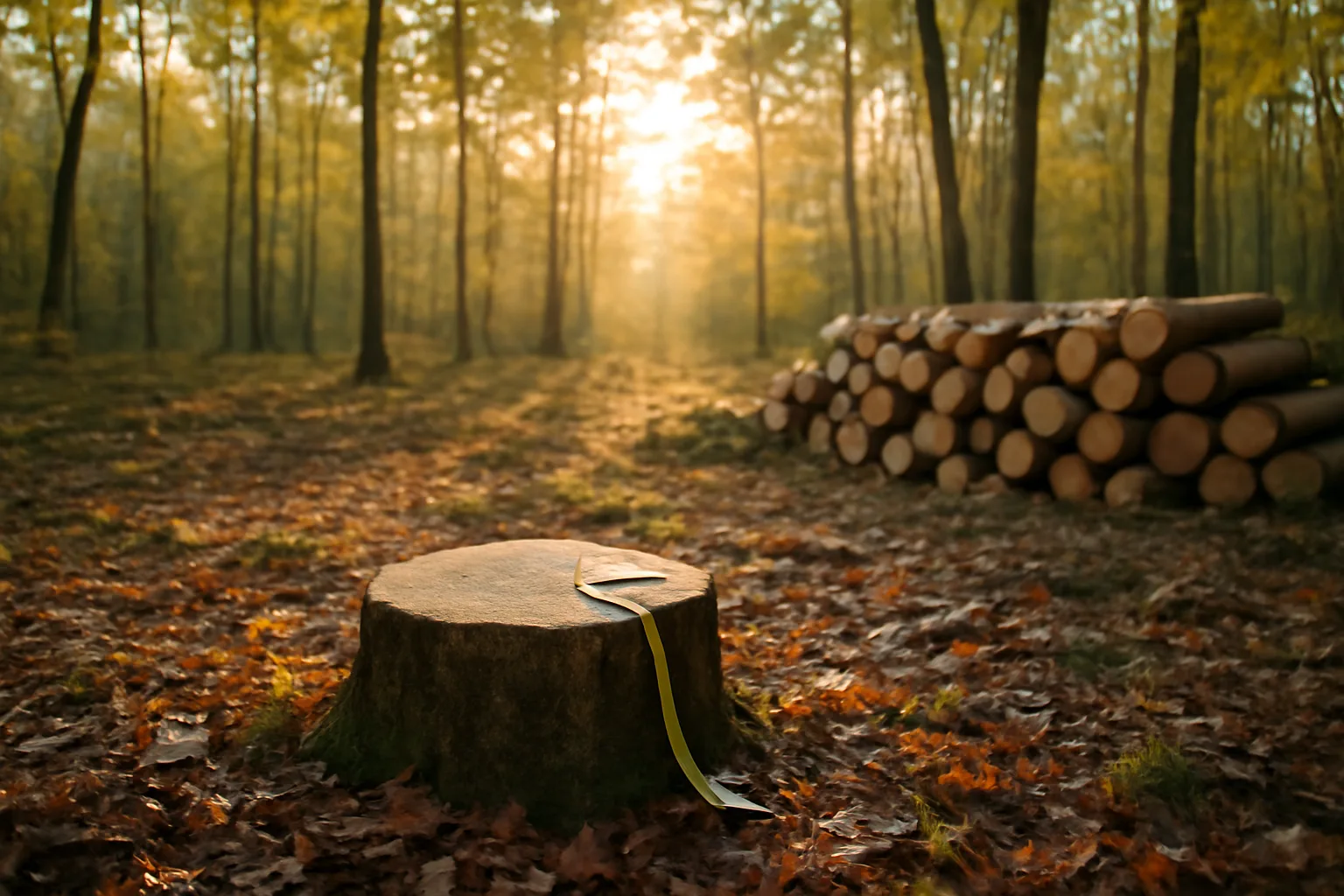 Forest landing with stacked timber logs after harvest, illustrating timber capital gains tax topic