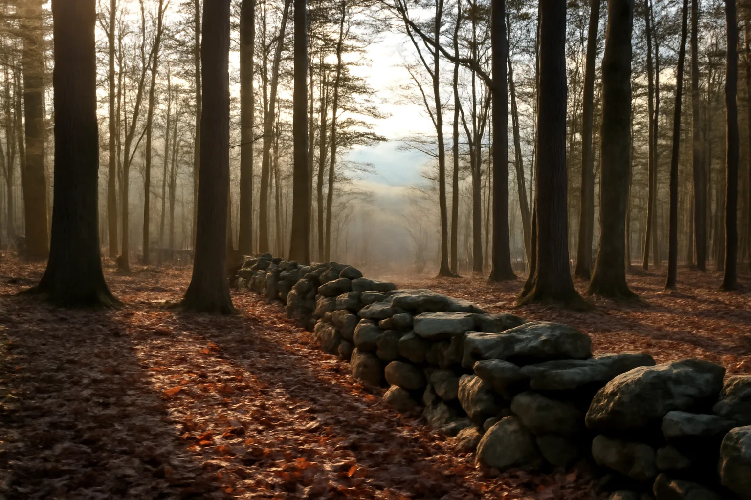 Vermont woodland stand with stone wall boundary illustrating current use forestland enrollment