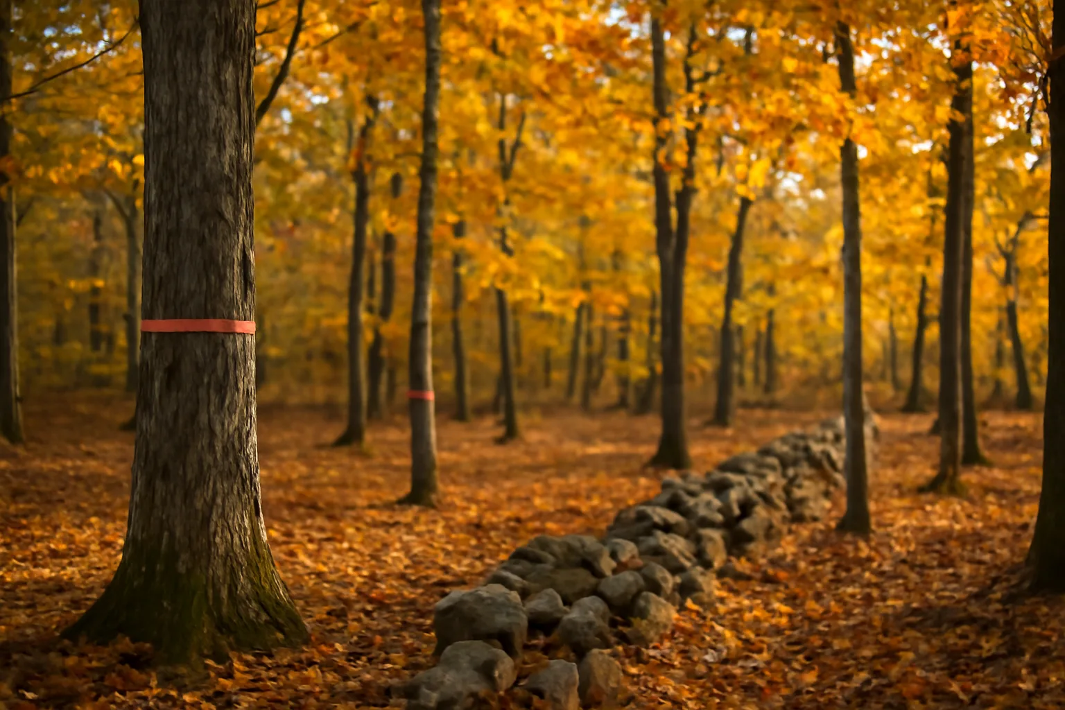 Managed Vermont woodlot with marked trees illustrating current use forestland enrollment