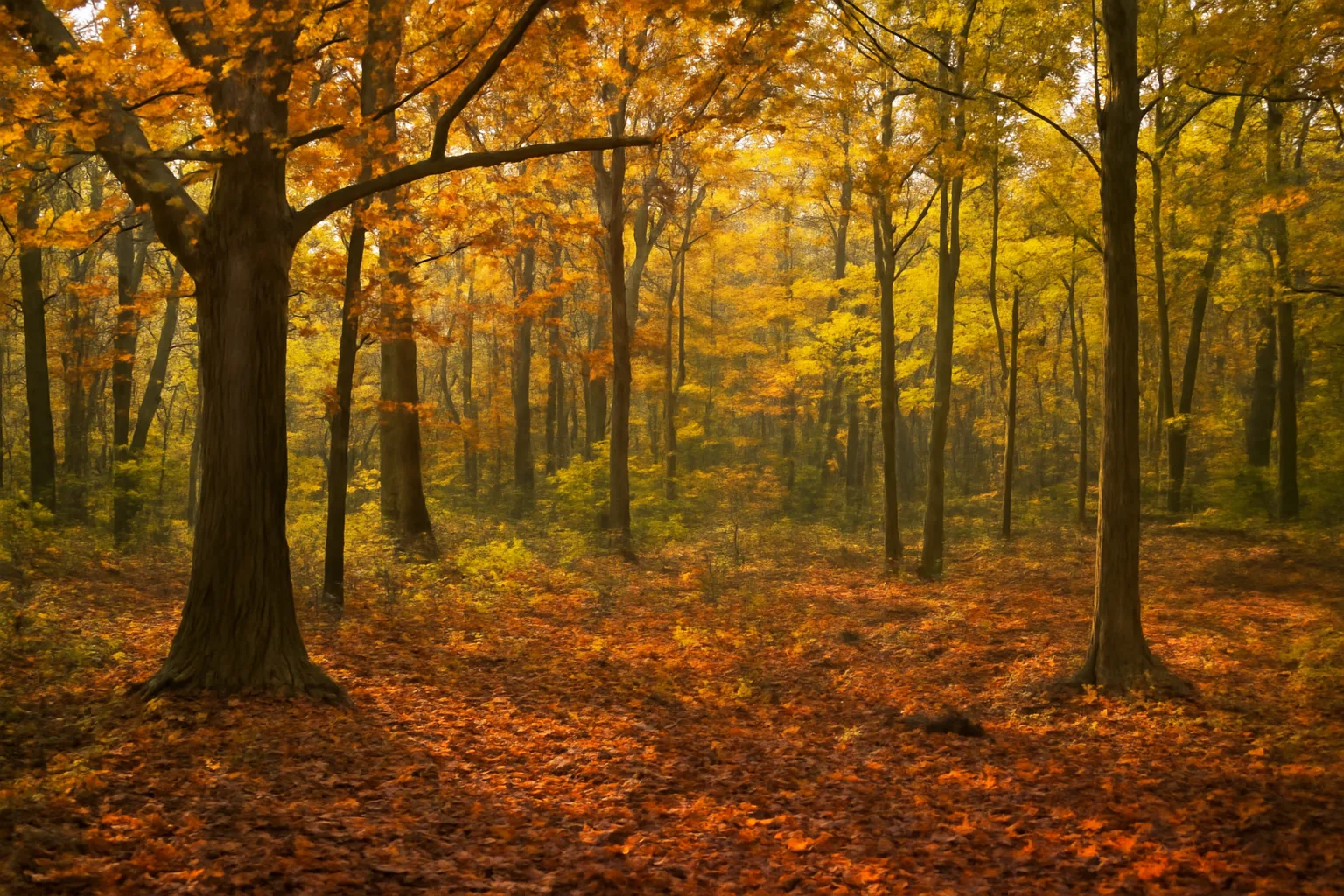 Mixed hardwood forest in Woodland Park New Jersey showing mature timber stand and selective harvest