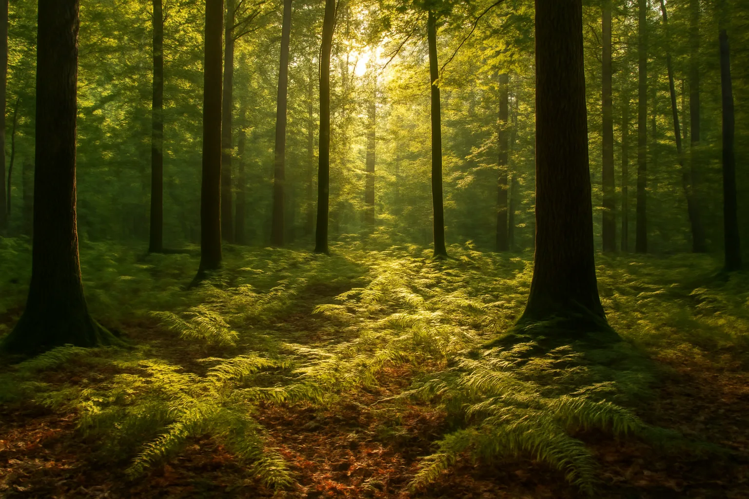 Sunlit hardwood forest interior showing natural woodland conditions for current-use enrollment