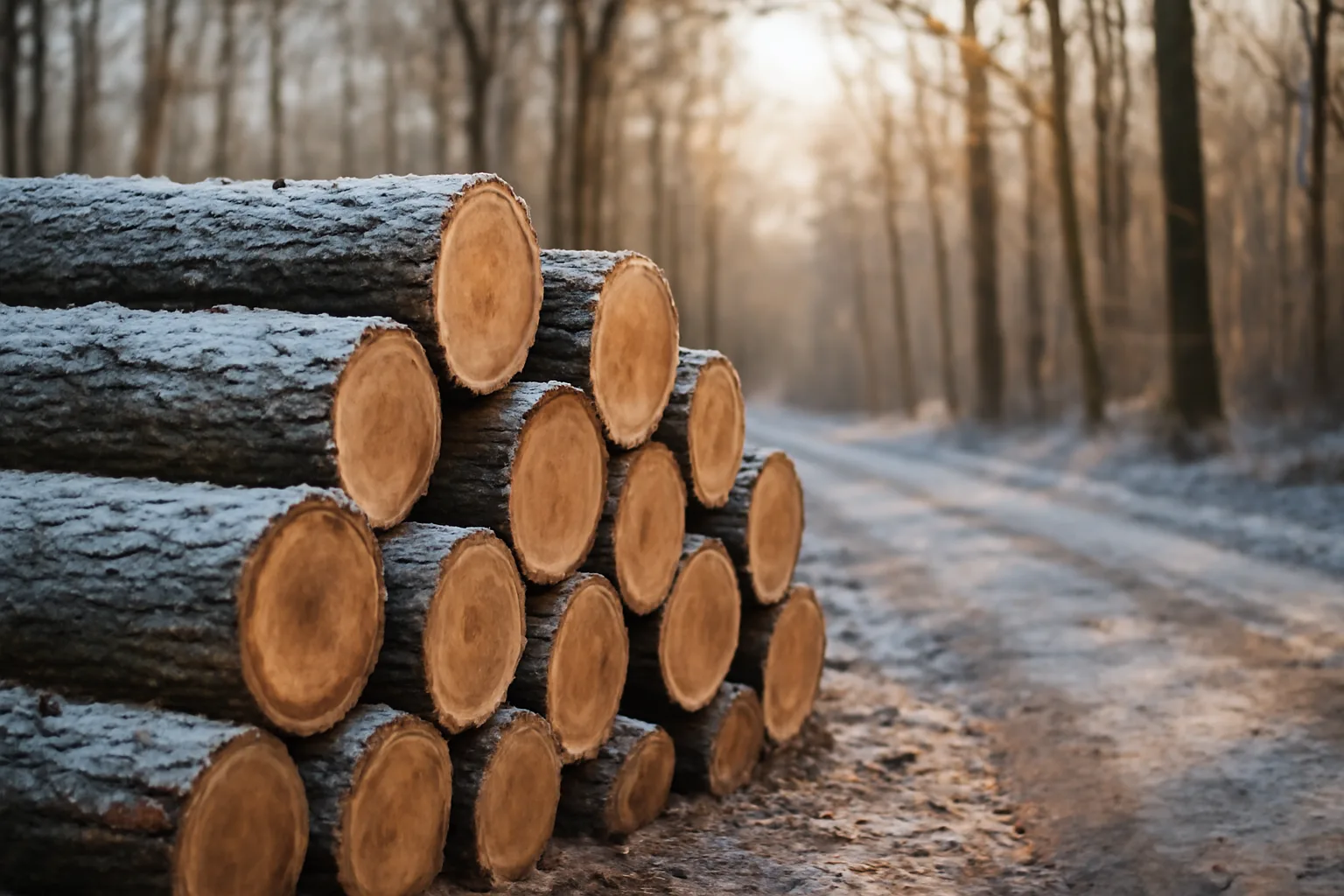 Oak logs stacked at timber landing, illustrating federal timber income reporting