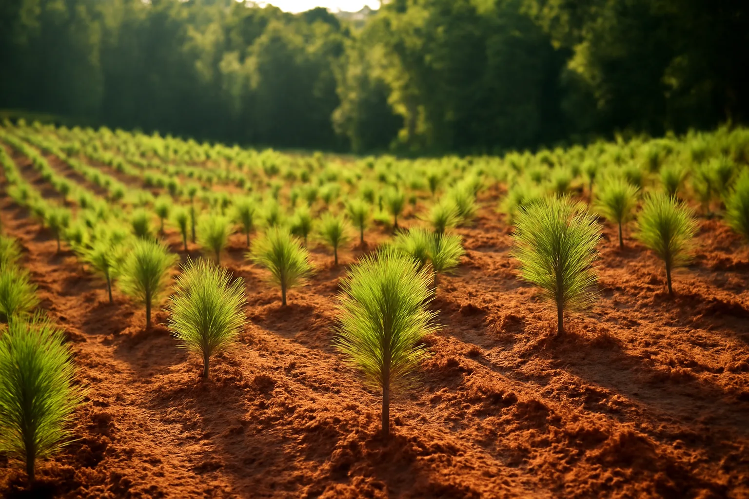 Young pine seedlings replanted on Georgia hillside after Hurricane Helene timber loss