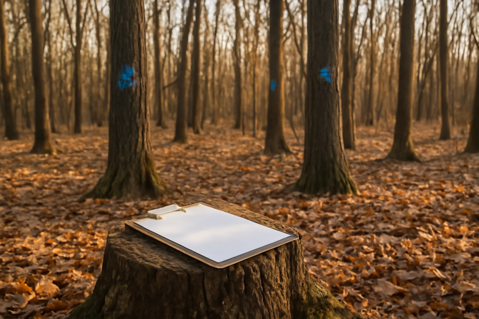 Woodlot with marked trees, illustrating timber basis and capitalizing timber on a 1040 return